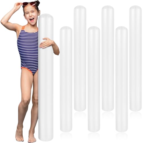 PullCrease 6 Pcs 41.3 Inch Pool Noodles Inflatable Pool Sticks Blow Up Swim Noodles Large PVC Noodles Pool Toys Float for Summer Beaches Swimming Pool Lake Sports Party - White