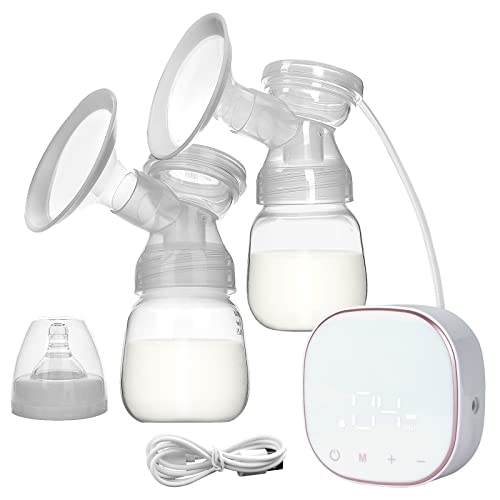 Double Breast Pump Auto Massage Low Noise Electric Breast Pump LCD Touch Screen Breast Pump, Hands Free Mommy, 3 Modes & 9 Levels, 22mm (white11) - White11