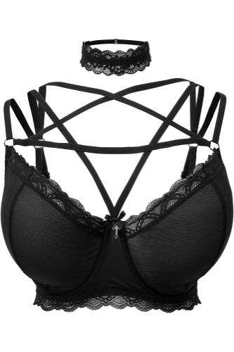 She Bites Lace Bra [B] [PLUS] | 4XL / Black / 96% Polyester 4% Elastane