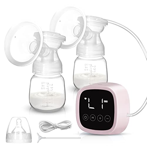 Bilateral Breast Pump Automatic Massage Silent Breast Pump LCD Touch Screen Large Suction Breast Collector, 3 Modes & 9 Levels,22mm (Pink) - Pink1