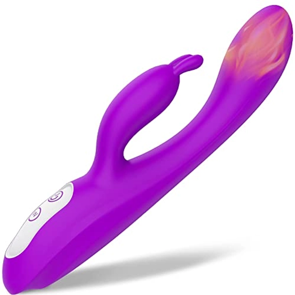 G Spot Rabbit Vibrator with Heating Function, Rose Sex Toys for Clitoris G-spot Stimulation,Waterproof Dildo Vibrator with 9 Powerful Vibrations Dual Motor Stimulator for Women or Couple Fun(Purple)