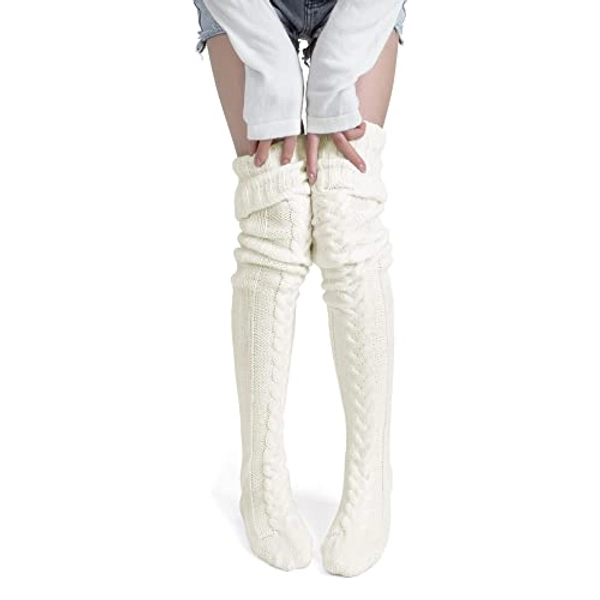 Pcavin Women's Thigh High Socks Over the Knee Cable Knit Boot Socks, Long Warm Fashion Leg Warmers Winter