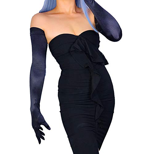 Extra Long Black Satin Gloves