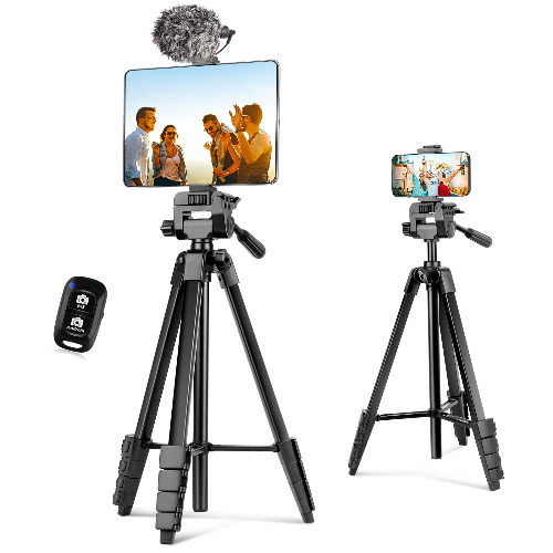 Aureday Phone Tripod Stand, 64” Extendable Cell Phone&Camera Tripod with Wireless Remote and Phone Holder, Aluminum iPad Tripod for Video Recording/Selfies/Live Stream/Vlogging