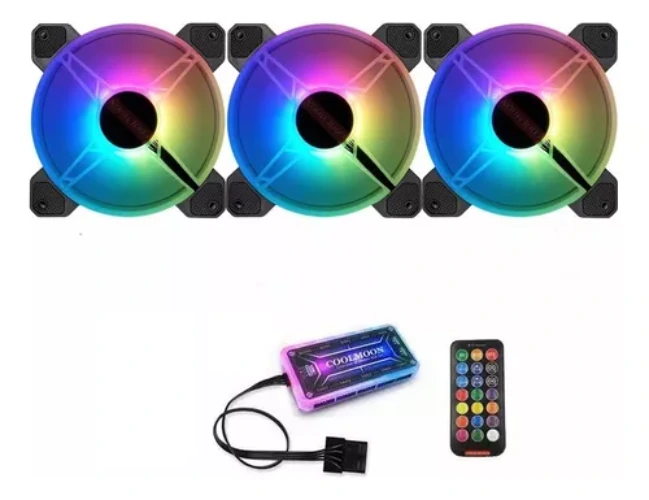 Kit de 3 Ventiladores RGB con mando a distancia.