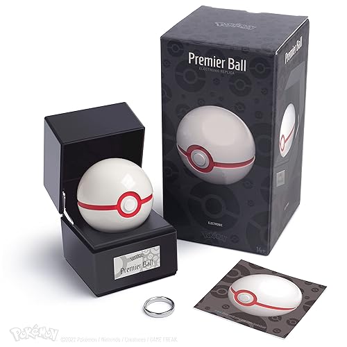 The Wand Company Pokémon Poké Ball Authentic Replicas - Realistic, Electronic, Die-Cast Poké Ball with Display Case Light Features (Premier Ball) - Premier Ball