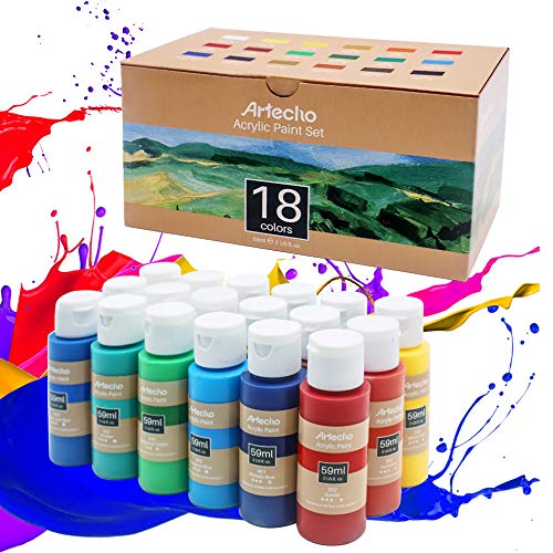Artecho Acrylic Paint Acrylic Paint Set for Art, 18 Colors 2 Ounce/59ml Basic Acrylic Paint Supplies for Wood, Fabric, Crafts, Canvas, Leather&Stone - 18 colours
