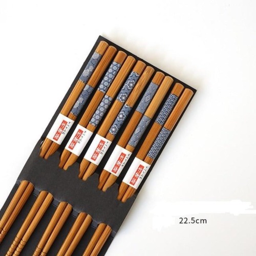 Reusable Bamboo Japanese Natural Wood Chopsticks 5 Pair Set