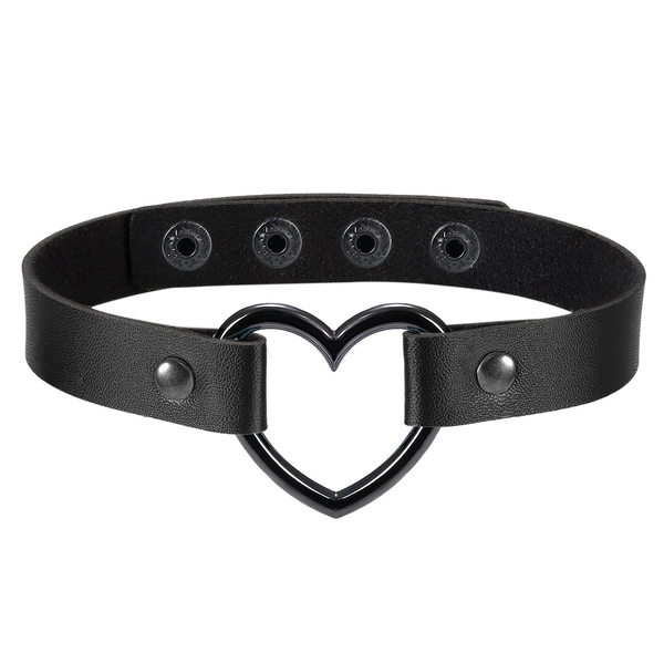 Flongo Tattoo Choker-läderhalsband för kvinnor, med hänge, svart, blå, rosa, röd, lila, vit, silver, hjärta, gotisk punk rock