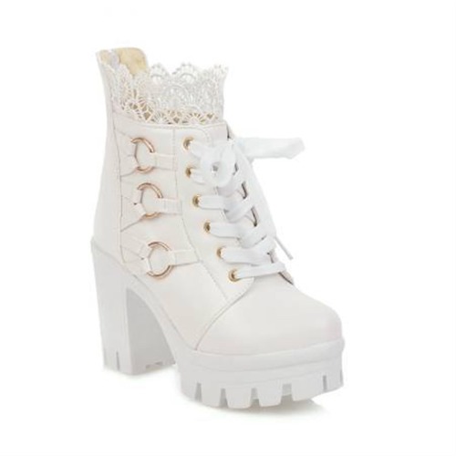 Mode Färg Vinterskor med hög klack Stövlar Kvinnor Spetsfest Klänningstövlar for kvinnor - 43 EU - Wit