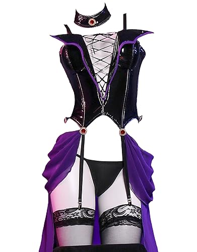miccostumes Women Adult Costume Anime Cosplay Lingerie Set Corset and Thong with Choker and Thigh Socks - X-Large