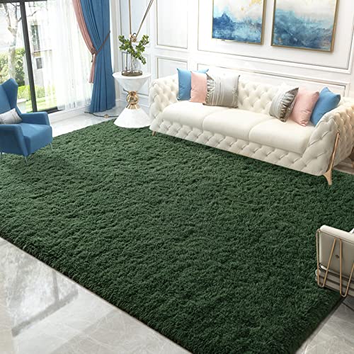Zedrew Deep Green Area Rug 6x9 Large Rugs for Living Room Bedroom, Fluffy Soft Rug Modern Carpets for Kids Room, Non-Skid Rectangular Indoor Rug for Girls Boys Playroom Nursery Room Home Decor - 6x9 Feet - Deep-green