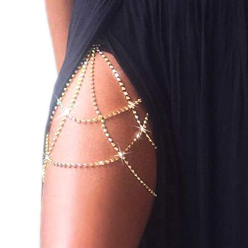 Victray Women Crystal Leg Chain Rhinestone Body Chains Sparkly Thigh Chain Fashion Body Jewelry - Silver