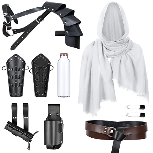 Medieval Knight Leather Belt Shawl Men Renaissance Half Shoulder Cape Scarf Buckle Bracers Retro Magic Cork Potion Bottle Sword Frog Accessories(Type3) - One Size - 1type-3