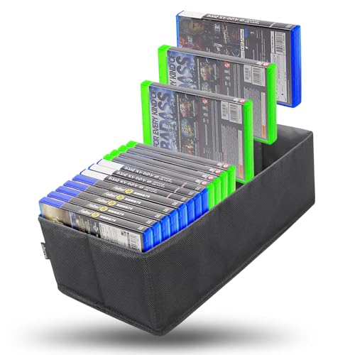 sisma Video Games Storage Case Compatible with Xbox PS5 PS4, Holds Around 22-25 Game Discs, Games Organizer Home Safekeeping Foldable Box - Black - Foldable Case