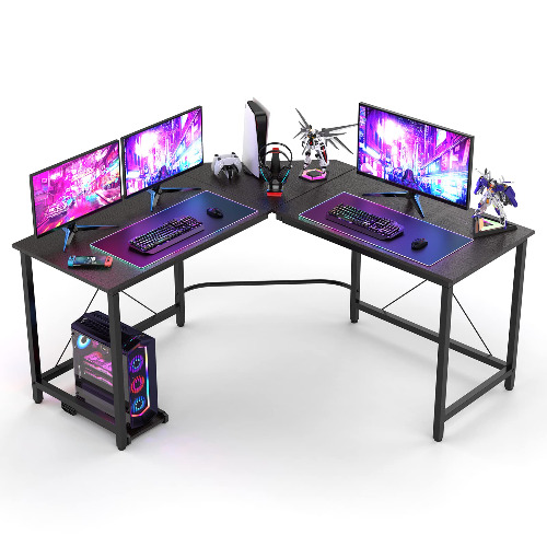 L-Shaped Desk Computer Gaming Corner Desk, 59'' Home Office Gaming Desk, Modern L Shaped Desk, Writing Study Workstation Modern Simple Wooden Desk, Space Saving, Easy to Assemble, Black - Black