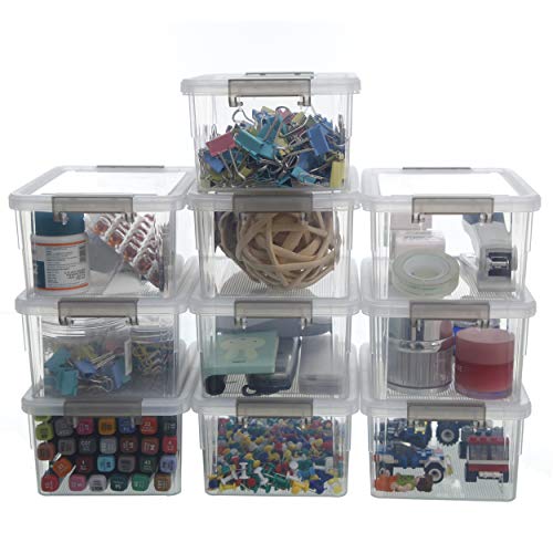 Citylife 1.3 QT 10 Pack Small Storage Bins Plastic Storage Container Stackable Box with Lids for Organizing, Clear White - 1.3 QT-clear white - 10 PCS