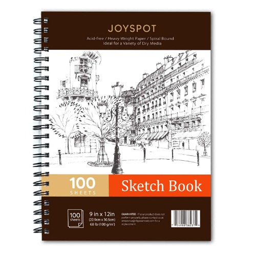 JOY SPOT! 9x12 Inch Sketch Book, 100 Sheets (68 lb/100gsm), Spiral Bound Artist Sketch Pad for Artist Pro & Amateurs | Marker Art, Colored Pencil, Charcoal for Sketching - 9"x12" 1pck