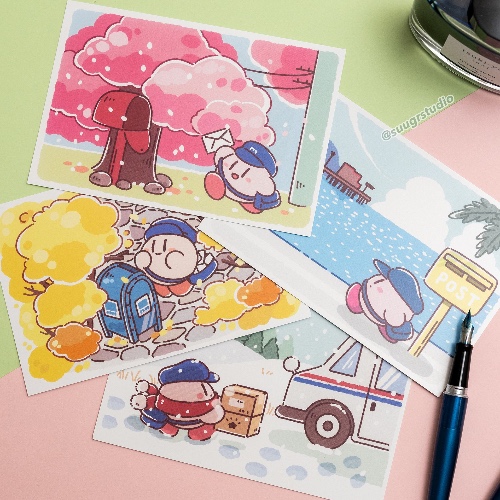 Postie Poyo Mailman Postcards/Mini Prints, Save the USPS - Set of 4