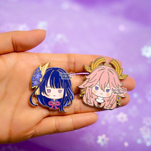 Genshin Impact Raiden Shogun Baal & Yae Miko Hard Enamel Pin - Set of Both / [A Grade] / Simple Rubber Back
