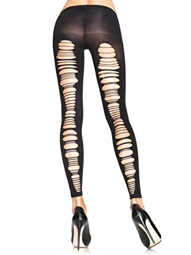 Leg Avenue Women's Tattered Footless Tights - Black Shredded Back