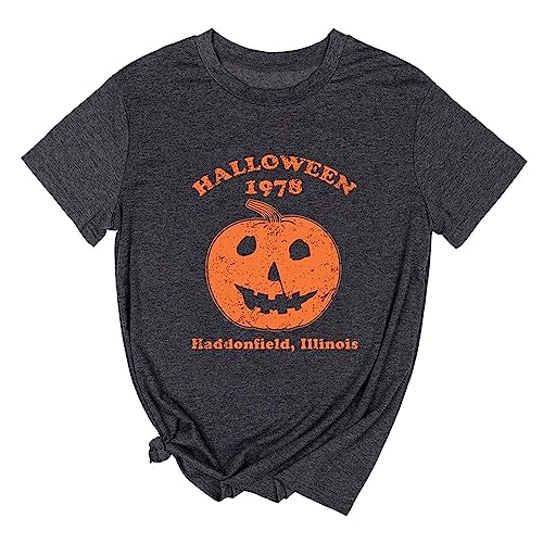Yimoya Pumpkin Halloween 1978 T Shirt Womens Vintage Horror Movie Michael Myers Graphic Tees - Small - Dark Grey