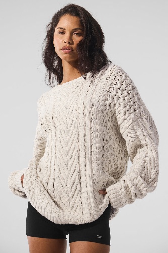 Cable Knit Crew Neck Sweater - Bone | Bone / S