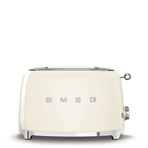 SMEG 2 Slice Toaster with 6 Presets and Defrost Function and Removable Crumb Tray TSF01CRUS, Cream - 2 Slice - Craem