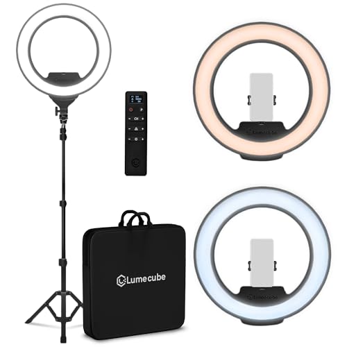 Lume Cube Ring Light Pro 18-inch - Bright Lighting for Podcasting, Streaming, and Video, Fully Adjustable Color and Brightness, Includes Phone Mount, Wireless Control, Rechargeable