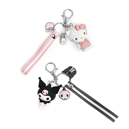 Kuromi Schlüsselanhänger Frau Pom Pom Purin Cinnamoroll Bad Badtz Maru Niedlicher Cartoon Neuheit PVC Anhänger Schmuck - Kuromi & Hello Kitty