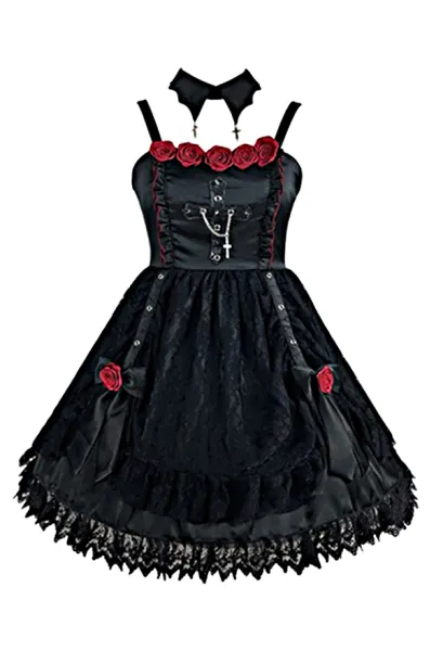 Gothic Dark Style Dress Cross Rose Decorated Lace Lolita Dress