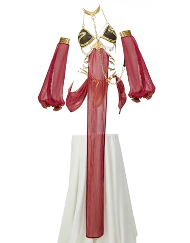 Mobbunny Anime Cosplay Costume Princess Slave Cosplay Top Thong with Sleeves Choker Chest Chain - Medium - Red