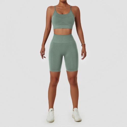 Muse Seamless Shorts Set (Shorts + Top) - Sage / M