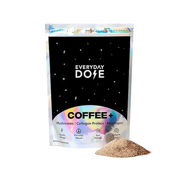 The Mushroom Coffee by Everyday Dose Premium Coffee Extract with Grass-Fed Collagen, Chaga, Lions Mane & L-Theanine for better Focus, Energy, Digestion and Immunity 30 Servings of Mushroom Coffee