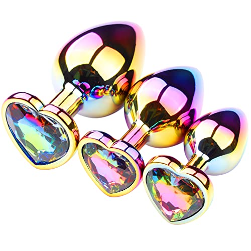 Lock Love Colorful Rainbow Gradient Anal Butt Plug Colorful Butt Plug Rainbow Crystal Metal Princess Rainbow Butt Plug for Women Sex Gift (Heart) - Heart