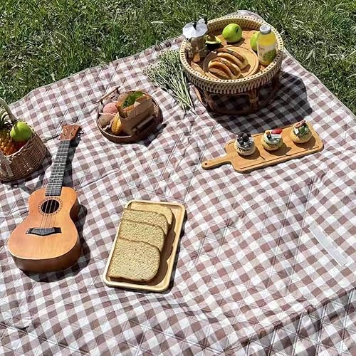 LRUUIDDE 80''x60'' Large Picnic Beach Blanket,Outdoor Waterproof Foldable 3-Layers, Sandproof Blankets Plaid Picnic Mat for Beach Camping on Grass Picnic Blankets (Brown) - Brown - 80X60in