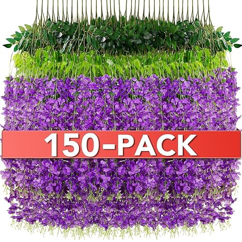 Alotiki Wisteria Hanging Flowers,Hanging Flowers,Wisteria,Fake Hanging Flowers,Fake Wisteria,Hanging Flowers for Decoration, Wedding, Garden, Wall Decoration,3.6 feet Long(150,Purple) - Purple - 150