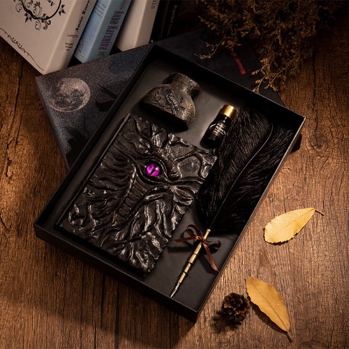 Medieval Feather Pen Set with Journal - Purple