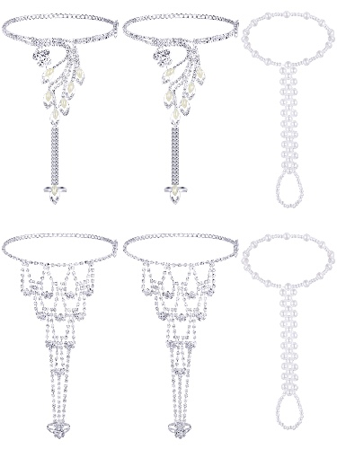 Hicarer 6 Pieces Beach Wedding Anklet Barefoot Sandals Foot Jewelry Rhinestone Foot Anklets Ankle Chain
