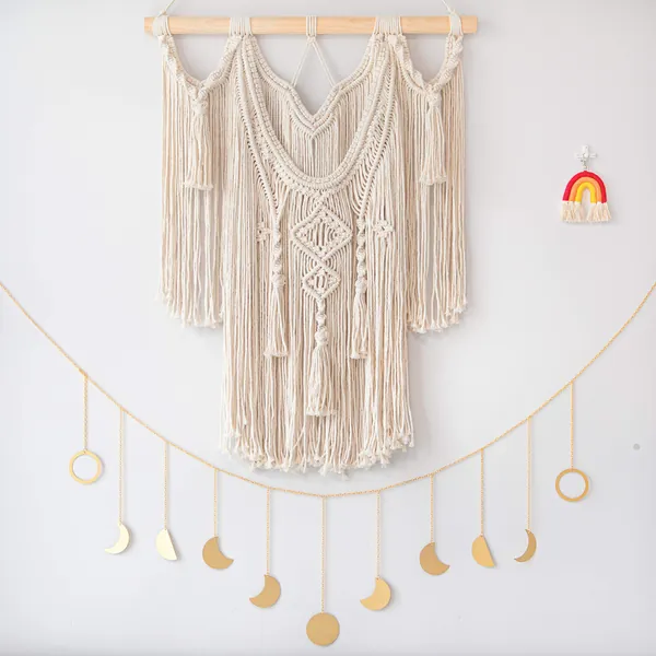 Jade Luxe Macrame Wall Hanging Pack of 3, with Moon Wall Decor & Macrame Keychain Rainbow, Macrame Hanging 23 x 31 Inches, Best for Living Room Decor, Wall Decor, US Brand - 