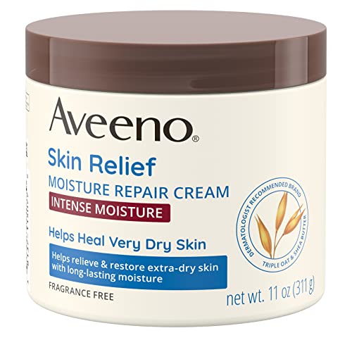 Aveeno Skin Relief Intense Moisture Repair Body Cream with Triple Oat & Shea Butter Formula, Helps Relieve & Restore Extra-Dry Skin with Long-Lasting Moisture, Fragrance-Free, 11 oz - 11 Ounce (Pack of 1) - Moisture