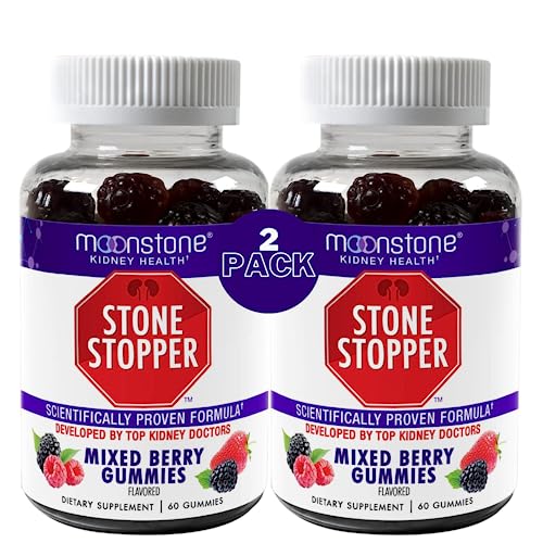 Moonstone Kidney Stone Stopper Gummies, Outperforms Chanca Piedra Stone Breaker and Kidney Support Supplements, Developed by Urologists to Prevent Kidney Stones, Mixed Berry, 1 Month Supply- 120 Count - 2 Pack
