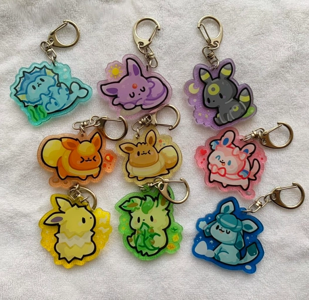 Acrylic Cute Eevee Keychains Pokemon Charms Eeveelutions Pendant - Jolteon