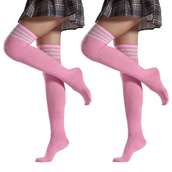 Women Over Knee High Stockings Warm Thigh High Socks Thick Striped Tall Long Boot Warmer