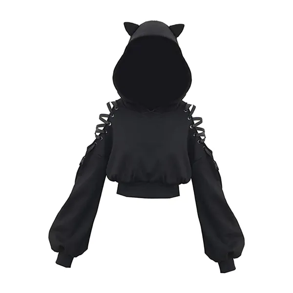 DYNWAVE Women Gothic Chain Hooded Crop Hoodie Pullover with Reflective Printed