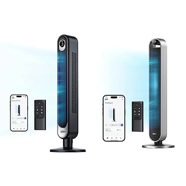 Dreo Smart Tower Fan WiFi Voice Control, Works with Alexa/Google, Cruiser Pro T1S Floor Standing Bladeless Oscillating Fan & Tower Fan 42 Inch Pilot Max, 2023 Upgraded Smart Fans, 12 Speeds, 12H Timer
