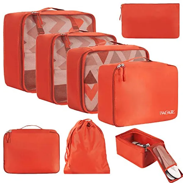 BAGAIL 8 Set Packing Cubes Luggage Packing Organizers for Travel Accessories-Orange