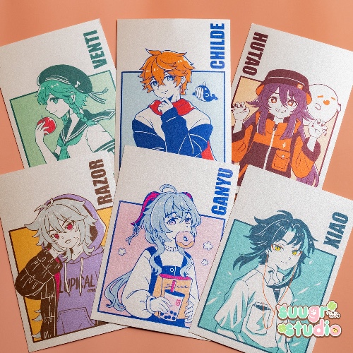 Genshin Mini Prints Vol. I, Venti Childe Hutao Razor Ganyu Xiao - Set of 3