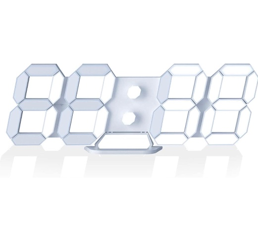 Modern 3D LED Digital Desk Alarm Clock for Kitchen Bedroom Office, EDUP HOME Fashion Design 9.7" LED White Light Nightlight Decor Wall Clock with Multi-Levels Brightness/Time /Date/Temperature Display - Cool Lights 9.7" Led Clock + White Design