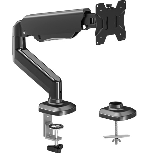BONTEC Single Monitor Desk Mount Stand for 13 to 27 inch LED LCD Screens, Adjustable Gas Spring Monitor Arm Swivel VESA Bracket with C Clamp/Grommet Mounting Base, Hold 6 to 14.3lbs